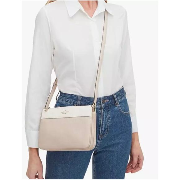 NWT KATE SPADE Leila Colorblock Triple Gusset Crossbody Pebbled Leather NWT $279 - Picture 3 of 14